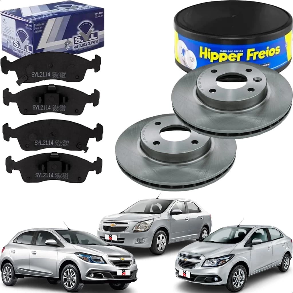 Discos E Pastilhas Freio Dianteiro Chevrolet Onix Prisma Cobalt 1.0 1.4 1.8 8V 2012 2013 2014 2015 2016 2017 2018 2019 - 2